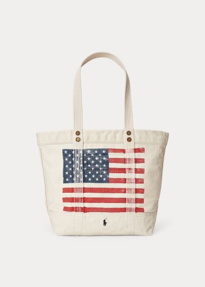 Women's Polo Ralph Lauren Distressed Flag Canvas Tote Bags | 658349LDT